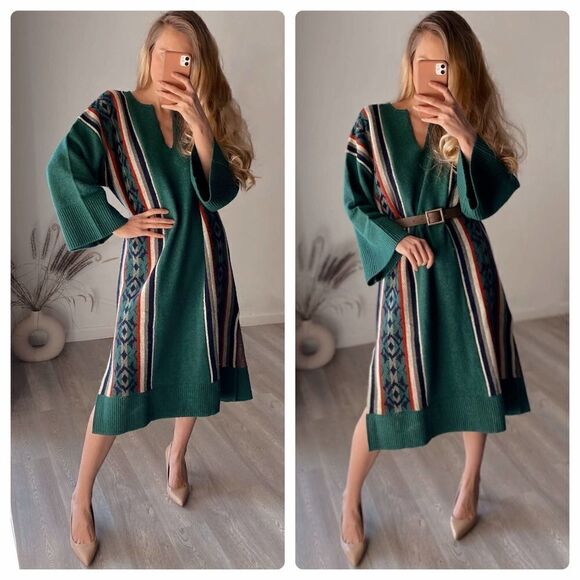 Zara Tunic Jacquard 50% Wool Blend Heavyweight New - Picture 2 of 6